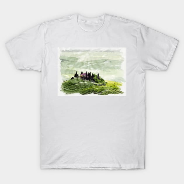 Beautiful Tuscany Italy / Toscana Italia Countryside Watercolor Travel T-Shirt by Naumovski